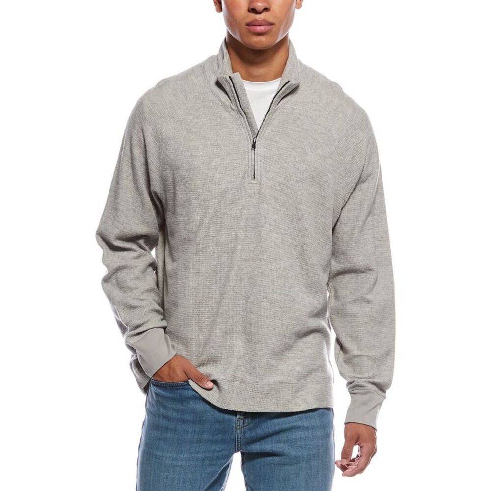 James Perse Mens  Brushed Thermal 1/2-Zip Sweater, Grey